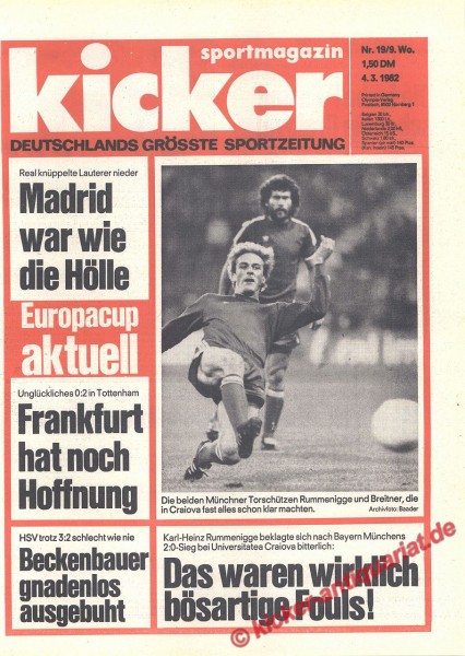 Kicker Sportmagazin Nr. 19, 4.3.1982 bis 10.3.1982