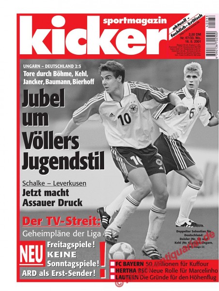 Kicker Sportmagazin Nr. 67, 16.8.2001 bis 22.8.2001