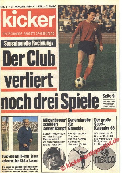 Kicker Sportmagazin Nr. 1, 2.1.1968 bis 8.1.1968