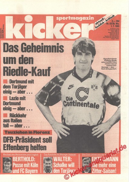 Kicker Sportmagazin Nr. 53, 1.7.1993 bis 7.7.1993