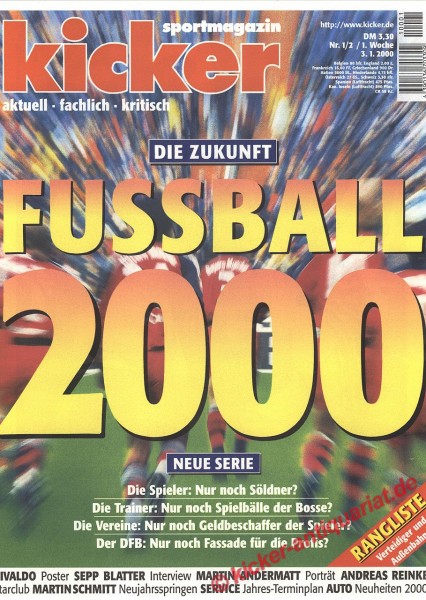 Kicker Sportmagazin Nr. 1, 3.1.2000 bis 9.1.2000