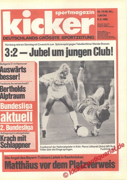 Kicker Sportmagazin Nr. 73, 5.9.1985 bis 11.9.1985