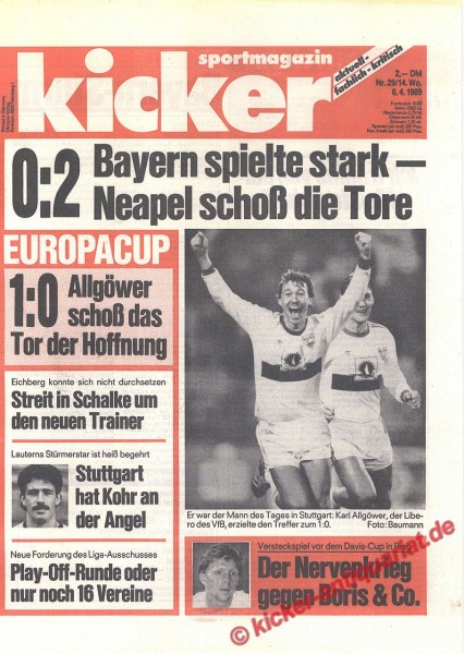 Kicker Sportmagazin Nr. 29, 6.4.1989 bis 12.4.1989