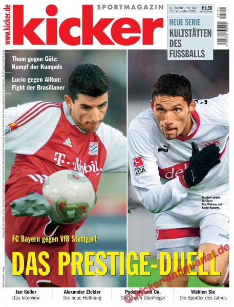 Kicker Sportmagazin Nr. 102, 15.12.2003 bis 21.12.2003