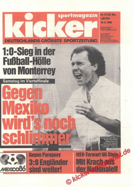Kicker Sportmagazin Nr. 51, 19.6.1986 bis 25.6.1986
