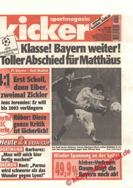 Kicker Sportmagazin Nr. 21, 9.3.2000 bis 15.3.2000
