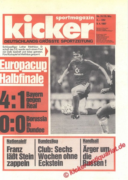 Kicker Sportmagazin Nr. 31, 9.4.1987 bis 15.4.1987