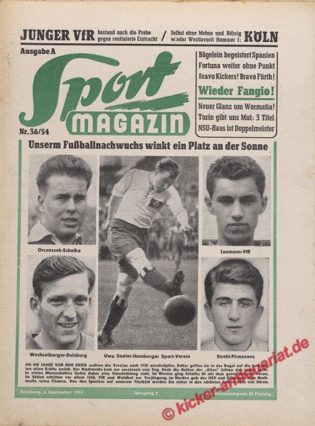 Sportmagazin Nr. 36A, 6.9.1954 bis 12.9.1954