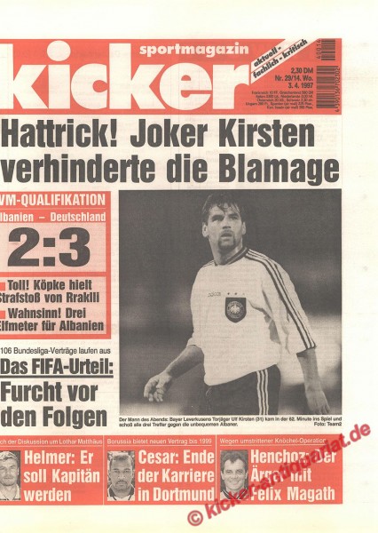 Kicker Sportmagazin Nr. 29, 3.4.1997 bis 9.4.1997