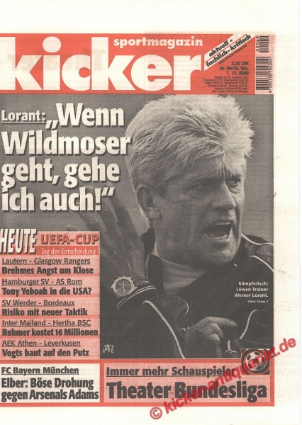 Kicker Sportmagazin Nr. 99, 7.12.2000 bis 13.12.2000