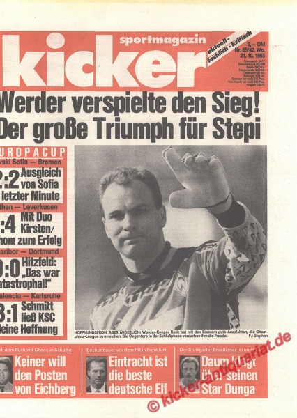 Kicker Sportmagazin Nr. 85, 21.10.1993 bis 27.10.1993