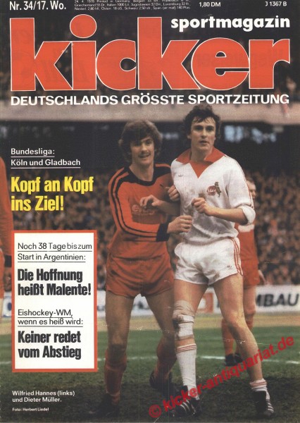 Kicker Titelbild: Wilfried Hannes und Dieter Müller. Bundesliga: Köln und Gladbach: Kopf an Kopf ins Ziel!