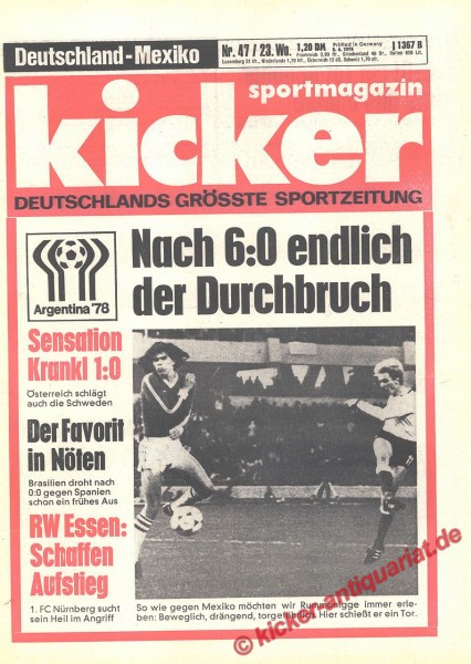 Kicker Sportmagazin Nr. 47, 8.6.1978 bis 14.6.1978