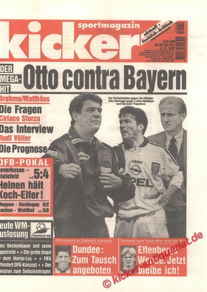 Kicker Sportmagazin Nr. 99, 4.12.1997 bis 10.12.1997