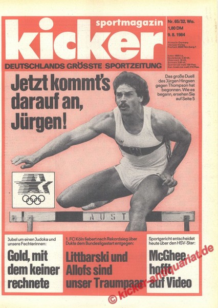 Kicker Sportmagazin Nr. 65, 9.8.1984 bis 15.8.1984