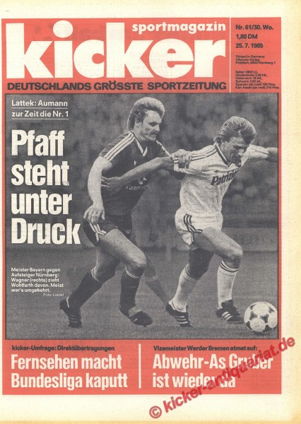 Kicker Sportmagazin Nr. 61, 25.7.1985 bis 31.7.1985