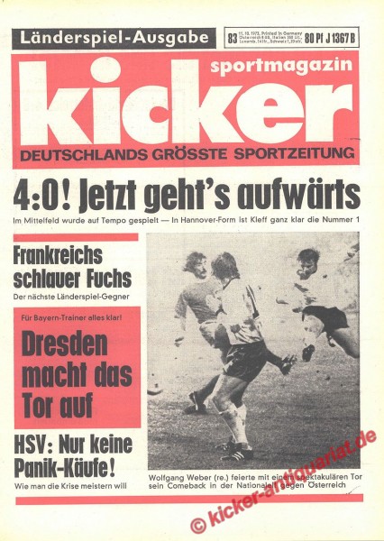 Kicker Sportmagazin Nr. 83, 11.10.1973 bis 17.10.1973