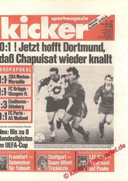 Kicker Sportmagazin Nr. 19, 4.3.1993 bis 10.3.1993