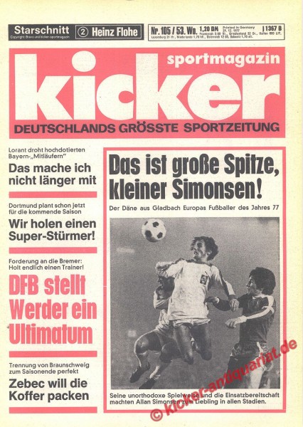 Kicker Sportmagazin Nr. 105, 29.12.1977 bis 4.1.1978