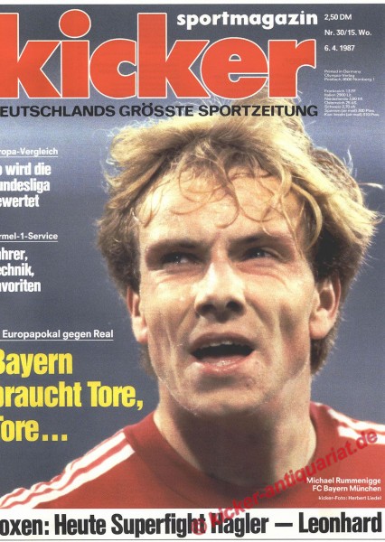 Kicker Sportmagazin Nr. 30, 6.4.1987 bis 12.4.1987