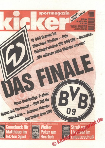Kicker Sportmagazin Nr. 49, 15.6.1995 bis 21.6.1995