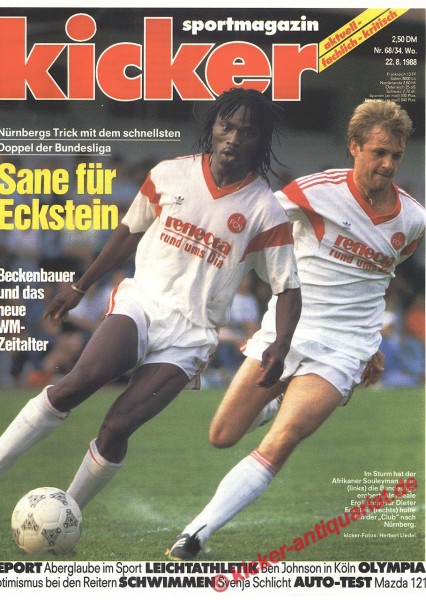 Kicker Sportmagazin Nr. 68, 22.8.1988 bis 28.8.1988