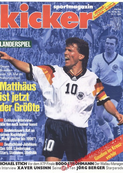 Kicker Sportmagazin Nr. 92, 15.11.1993 bis 21.11.1993