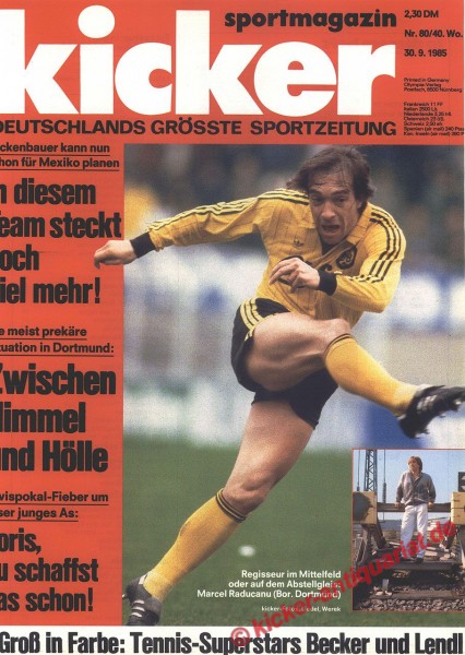 Kicker Sportmagazin Nr. 80, 30.9.1985 bis 6.10.1985