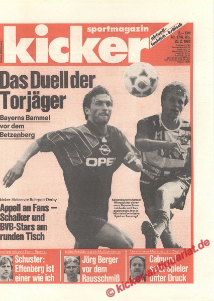 Kicker Sportmagazin Nr. 17, 25.2.1993 bis 3.3.1993