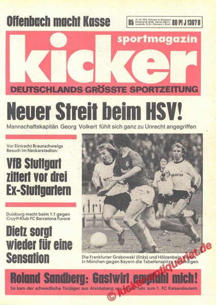 Kicker Sportmagazin Nr. 85, 17.10.1974 bis 23.10.1974