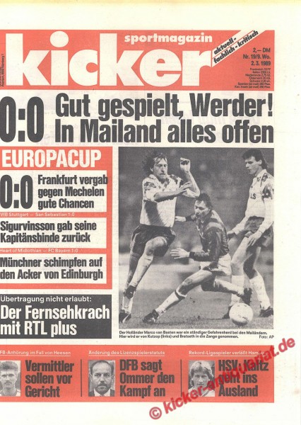 Kicker Schlagzeile: 0:0 Gut gespielt, Werder! In Mailand ist alles offen.