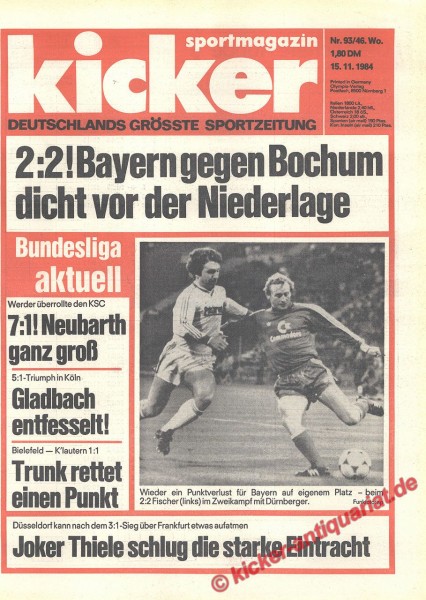 Kicker Sportmagazin Nr. 93, 15.11.1984 bis 21.11.1984