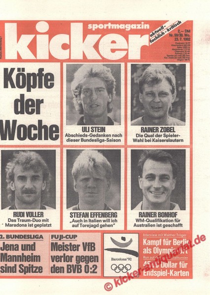 Kicker Sportmagazin Nr. 59, 23.7.1992 bis 29.7.1992