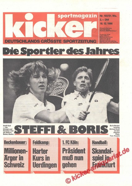 Kicker Sportmagazin Nr. 103, 18.12.1986 bis 24.12.1986