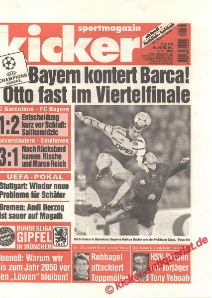 Kicker Sportmagazin Nr. 91, 5.11.1998 bis 11.11.1998