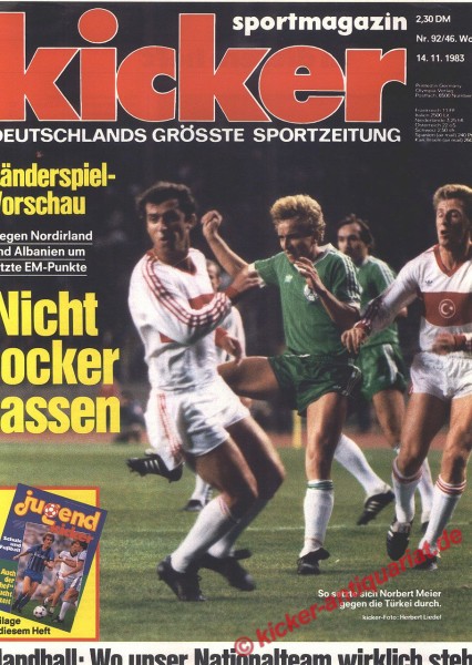 Kicker Sportmagazin Nr. 92, 14.11.1983 bis 20.11.1983