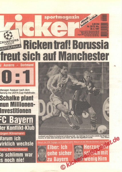 Kicker Sportmagazin Nr. 25, 20.3.1997 bis 26.3.1997