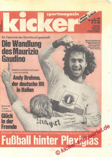 Kicker Sportmagazin Nr. 105, 29.12.1988 bis 4.1.1989