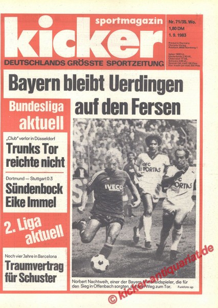 Kicker Sportmagazin Nr. 71, 1.9.1983 bis 7.9.1983