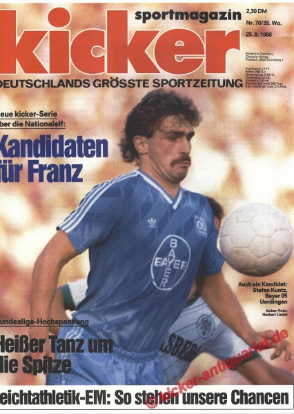 Kicker Sportmagazin Nr. 70, 25.8.1986 bis 31.8.1986