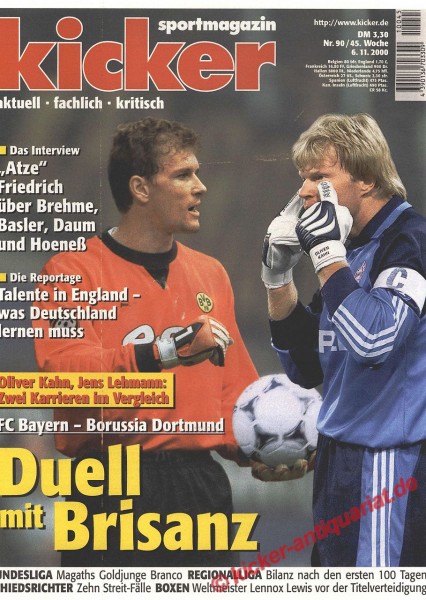 Kicker Sportmagazin Nr. 90, 6.11.2000 bis 12.11.2000