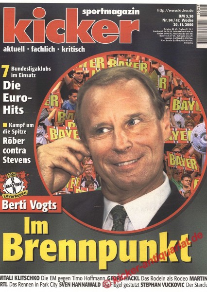 Kicker Sportmagazin Nr. 94, 20.11.2000 bis 26.11.2000