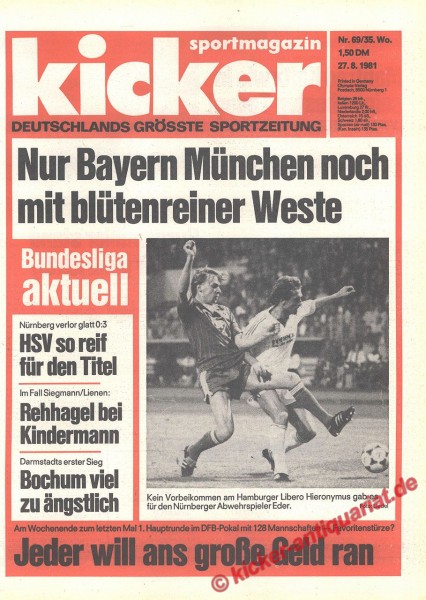 Kicker Sportmagazin Nr. 69, 27.8.1981 bis 2.9.1981