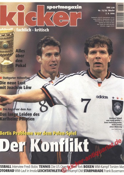 Kicker Sportmagazin Nr. 72, 2.9.1996 bis 8.9.1996