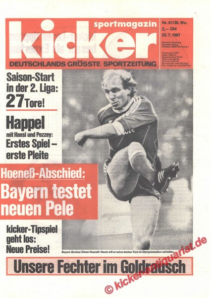 Kicker Sportmagazin Nr. 61, 23.7.1987 bis 29.7.1987