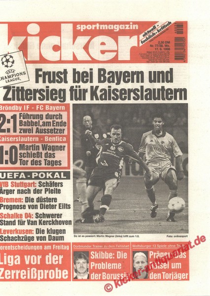 Kicker Sportmagazin Nr. 77, 17.9.1998 bis 23.9.1998