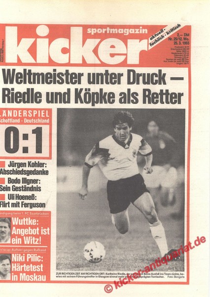 Kicker Sportmagazin Nr. 25, 25.3.1993 bis 31.3.1993