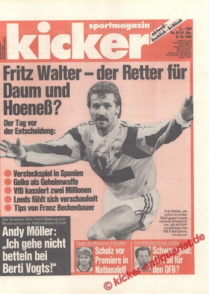 Kicker Sportmagazin Nr. 81, 8.10.1992 bis 14.10.1992