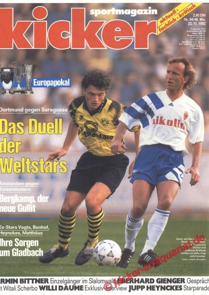 Kicker Sportmagazin Nr. 94, 23.11.1992 bis 29.11.1992