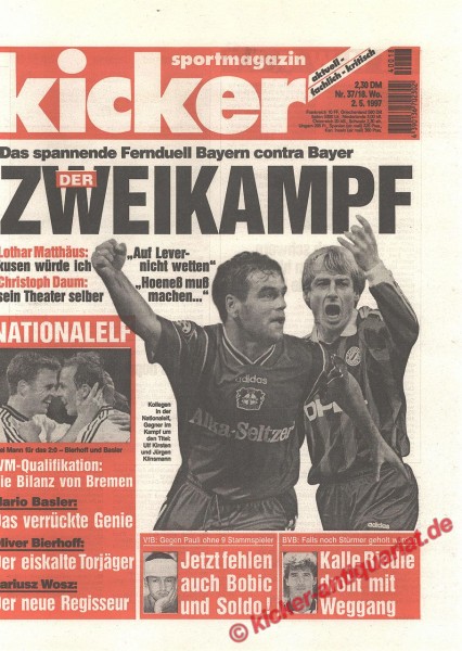 Kicker Sportmagazin Nr. 37, 2.5.1997 bis 8.5.1997